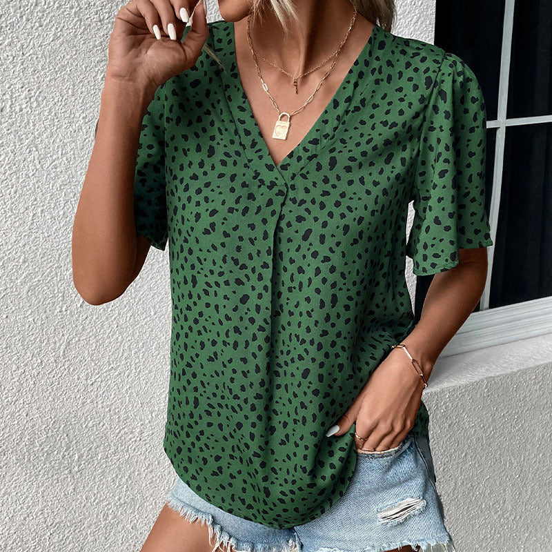 LOVECCR New Cross-border popular Summer New 2025 Women's Clothing Pullover Top Leopard Print V-Neck Shirt