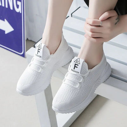 loveccr New Fly Woven Mesh Women's Shoes Casual Running Sports White Shoes Korean Style Trendy Breathable Mesh Shoes