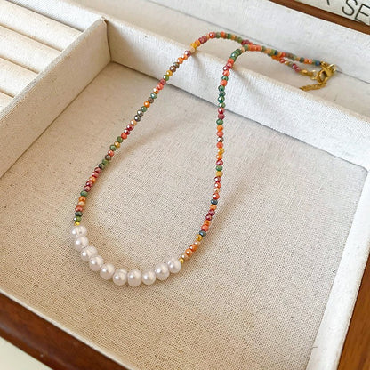 LOVECCR Dopamine Bead Pearl Cylindrical Beaded Necklace Fashion Temperamental Minority Clavicle Chain Personality All-Match Necklace Female