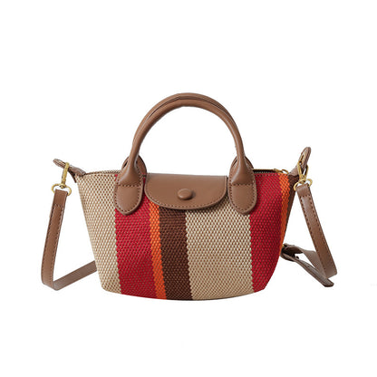 LOVECCR 2025 Bag Women's popular New Portable Small Square Bag Textured Canvas Striped Shoulder Bag Trendy Versatile Messenger Bag