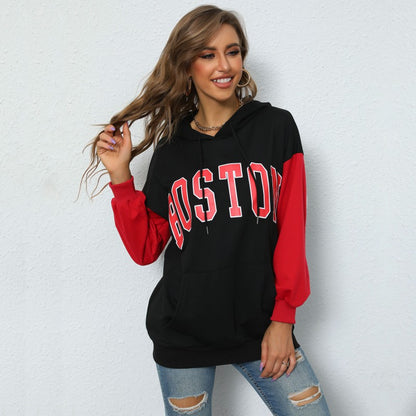 LOVECCR New popular autumn contrasting color hoodie 2025 letter printing casual sports hooded sweater women