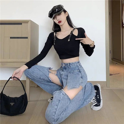 Jeans Women's Summer New Loose High Waist Slimming Wide Leg Straight Long Pants Design Sense Detachable Pants Fashion