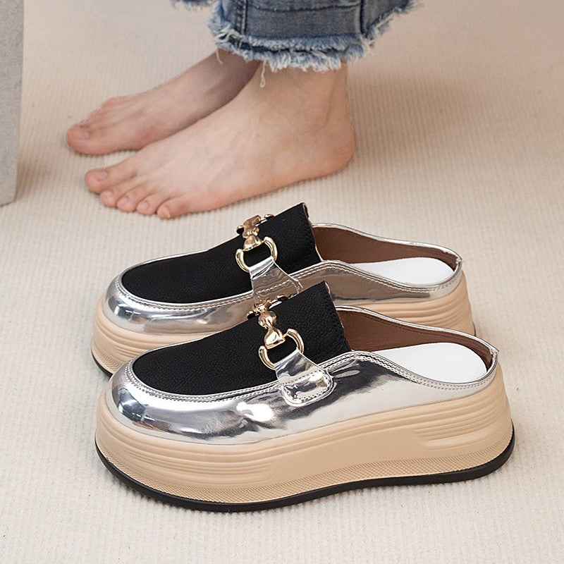 Summer Height Increasing Half Slippers Women's Toe Cap Outdoor Wear  New All-Matching Comfortable Slip-on Thick Bottom Sandals Batch