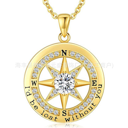 HOT and NEW Cross Border S925 Sterling Silver Compass Compass Necklace Female Twelve Birthstone  Pendant Clavicle Chain