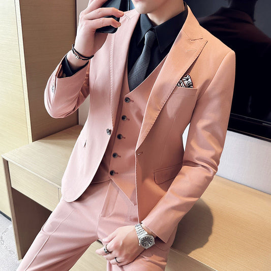 LOVECCR  Pink Suit Thug Men's Korean-Style Slim Fit Groom Wedding Suit Sense Ruan Shuai Fried Street Suit Suit Fashion