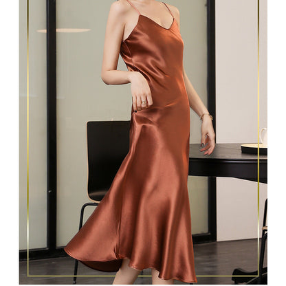 Spring and Summer Hot-Selling Acetic Acid Dress Satin Slim All-Match Internet Celebrity Halter Skirt TikTok Set Long Dress