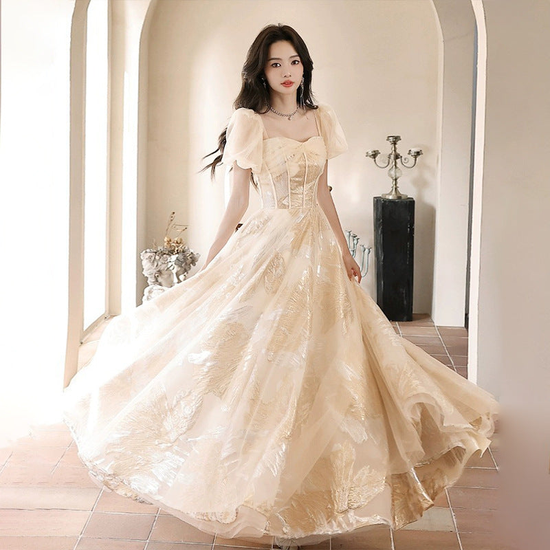 LOVECCR Evening Dress for Women  New Celebrity Princess Style Super Fairy Champagne Gauze Dress Vocal Music Art Test Dress