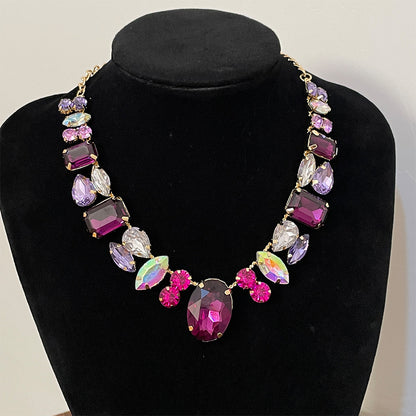 HOTan and NEWn Exaggerated and Personalized Full Diamond Necklace Colorful Gem Fashion Banquet Super Flash Necklace Light Luxury Female Star Accessories