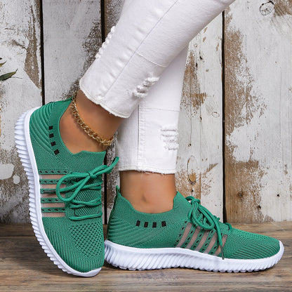 loveccr Foreign Trade plus Size Leisure Sneaker Female  HOTan and NEWn New Flying Woven Wedge round Head Lace-up Women's Breathable Mesh Shoes