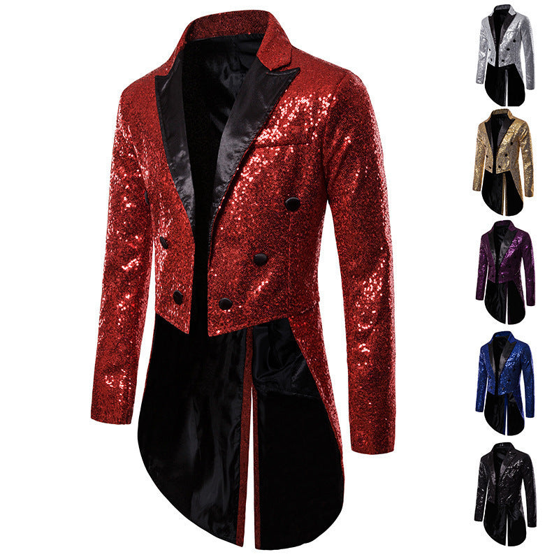 LOVECCR   Cross-Border Foreign Trade Men's Suit Swallowtail Banquet Nightclub Performance Sequin Fashion Design Men's Jacket