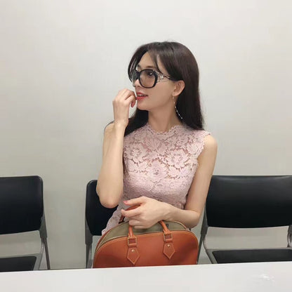 Celebrity Lin Zhiling Same Style Pink Lace Sleeveless Dress Slim Fit Slimming A- line Pink Dress Women