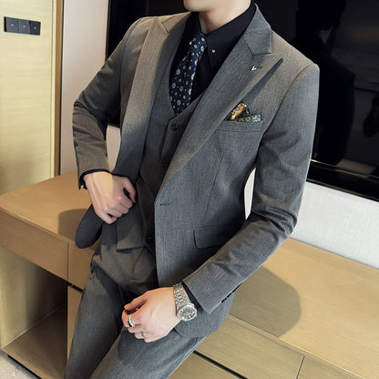 LOVECCR   Spring New Suit Suit Men's Solid Color Business Formal Wear Korean Style Suit Men's Three-Piece Groom Dress
