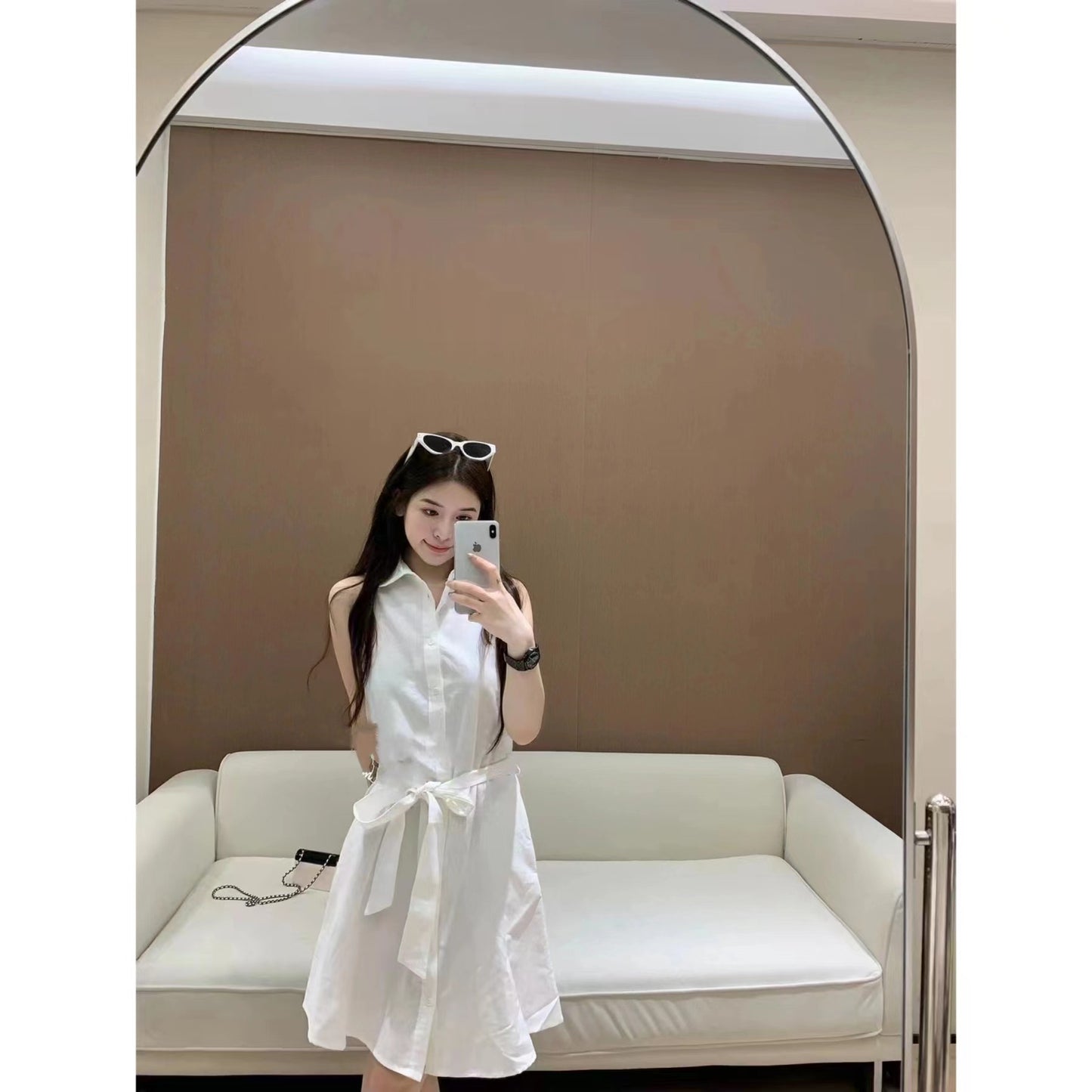 In Stock RL Ralph Pony Home White Moonlight First Love Sweet Western Style Exquisite Sleeveless Lace-up Embroidery Polo Dress