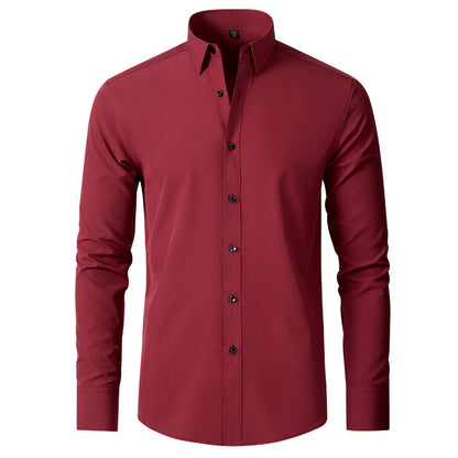 Cross-Border Full Elastic Force Shirt Men's Shirt Non-Ironing Anti-Wrinkle  Foreign Trade Simple Business Thin Shirt Men