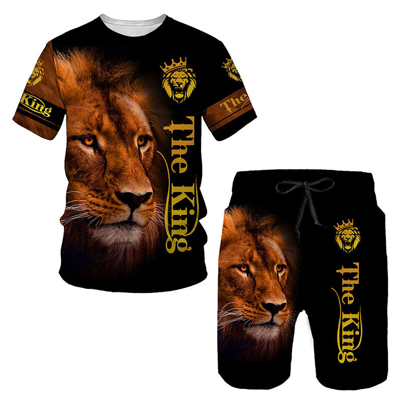 New  Cross Border Men's Suits 3D Digital Printing Animal Figure Short Sleeve Shorts Men's Beach Sports Pants