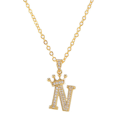 New Fashion Copper Inlaid Zircon Crown English Letter Personality Pendant Simple Women's Necklace Necklace Jewelry Manufacturer