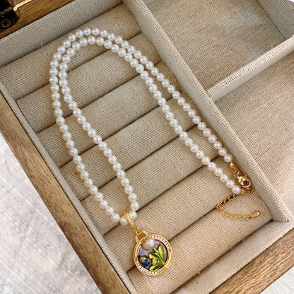 LOVECCR Oil Painting Natural Freshwater Pendant Fine Pearl Necklace Female Middle Ancient New Chinese Style National Style Light Luxury Minority Clavicle Chain Neck Chain