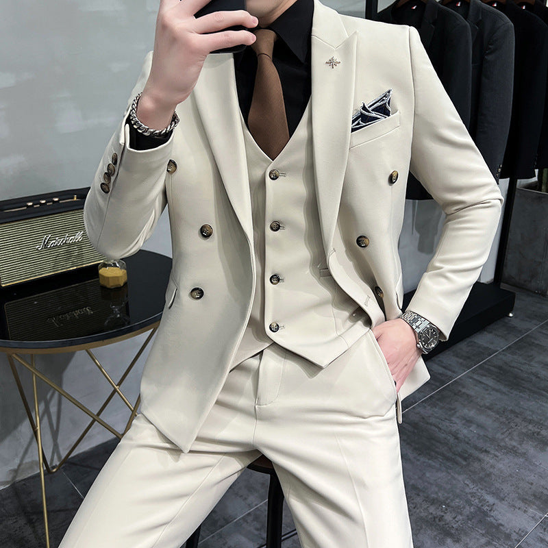 LOVECCR   Double Breasted White Suit Set Men's Business Formal High-Grade British Style Suit Men's Groom Wedding Suit