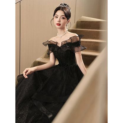 LOVERCCR  Black Evening Dress High-End Affordable Luxury Niche Temperament Birthday Banquet High Sense Annual Meeting Host Art Exam Adult Ceremony