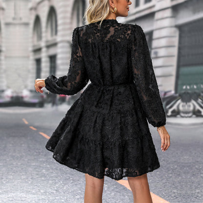 LOVECCR New Hot Trade Black Skirt Hot Autumn New 2025 Jacquard Long Sleeve  Dress