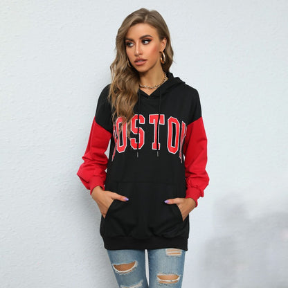 LOVECCR New popular autumn contrasting color hoodie 2025 letter printing casual sports hooded sweater women