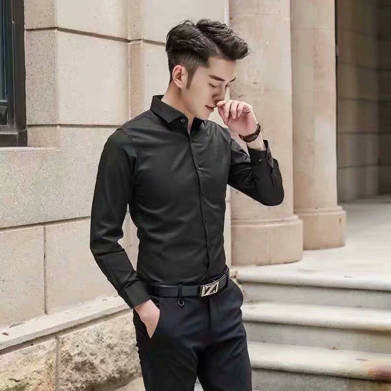 Spring and Autumn Long-Sleeved White Shirt Men's Korean Slim Fit Shirt Professional Shirt Business Formal Wear Work Clothes Wedding Dress