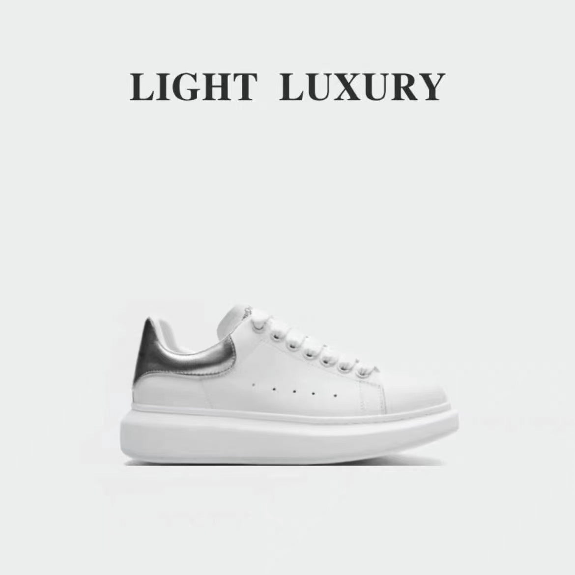 loveccr McQueen White Shoes Men's and Women's Genuine Leather Spring and Summer High Version New Thick Bottom Increased Casual Versatile Sneakers