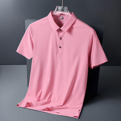 Summer Business Casual Men's Clothing Ice Silk Seamless Polo Shirt High Elastic Non-Ironing Thin Short Sleeve Lapel T-shirt Short Sleeve