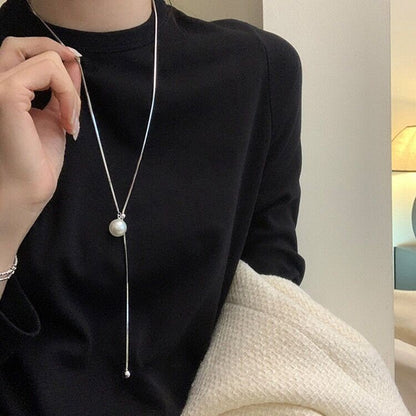 Zhenduo Heather Gray Starry Pearl Necklace Light Luxury Minority High-Grade Y-Shaped Necklace Simple Clavicle Chain