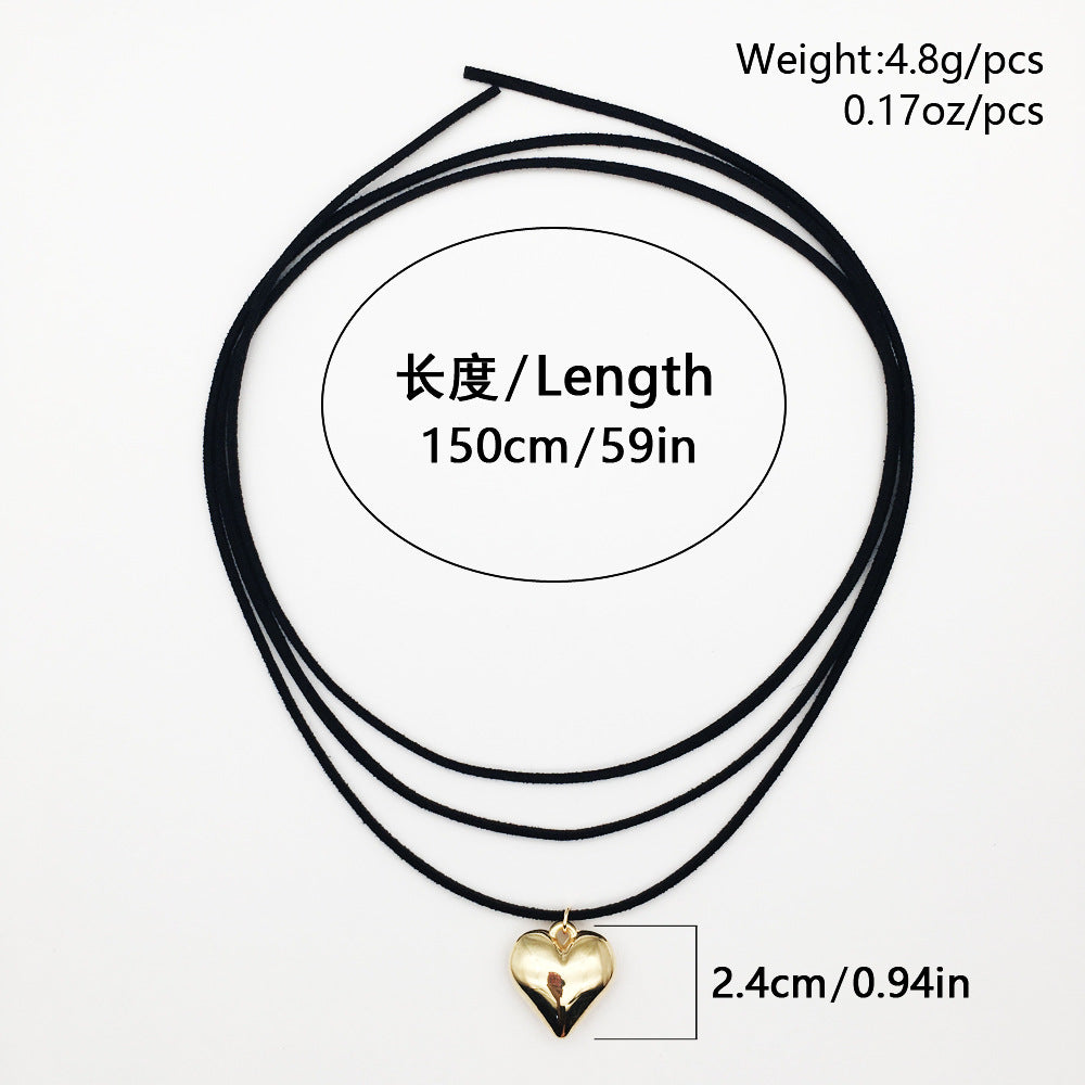 HOT and NEW Cross Border Necklace Adjustable Flanelle Rope Choker Female Simple Personality Heart Love Heart Pendant Necklace Wholesale