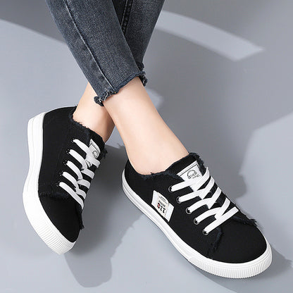 loveccr Autumn New Women's Canvas Shoes White Shoes for Students Flat Sneakers Fashionable All-Match Soft Bottom Large Size Women's Shoes