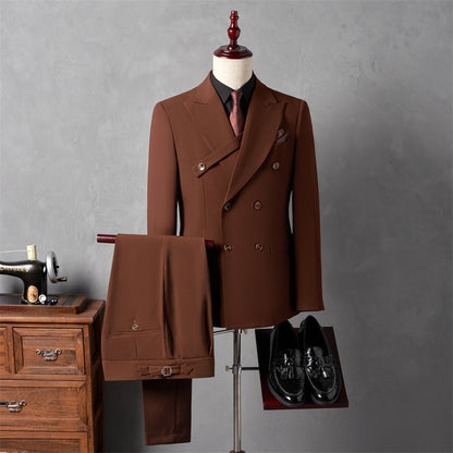 LOVECCR   Suit Suit Men's Wedding Dress Slim-Fit Solid Color Double-Breasted Three-Piece Suit Suit Men's Suits Four Seasons Formal Wear Fashion