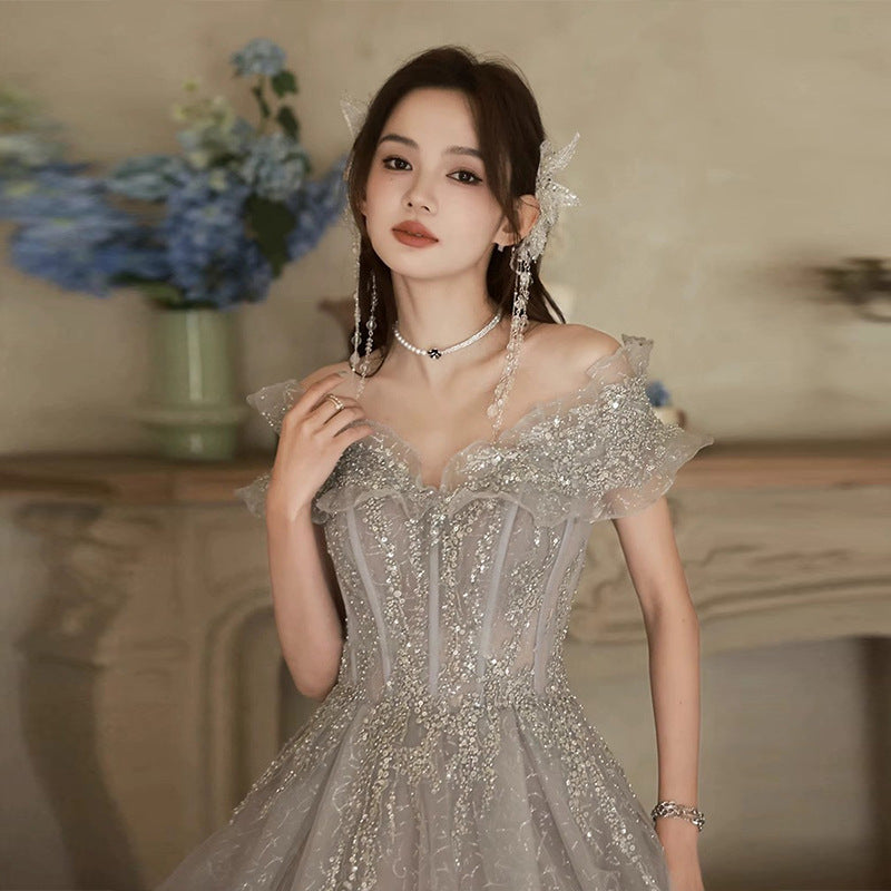 LOVECCR  Evening Dress Women's Heavy Industry  New  off-Shoulder Elegant Socialite Princess Style Birthday Adult Gift Dress