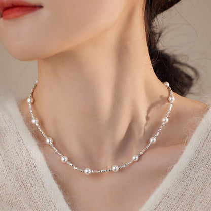 Tik Tok Live Stream Small Pieces of Silver Pearl Starry Necklace Simple Twin Special-Interest Design Commuter Super Fairy Clavicle Chain