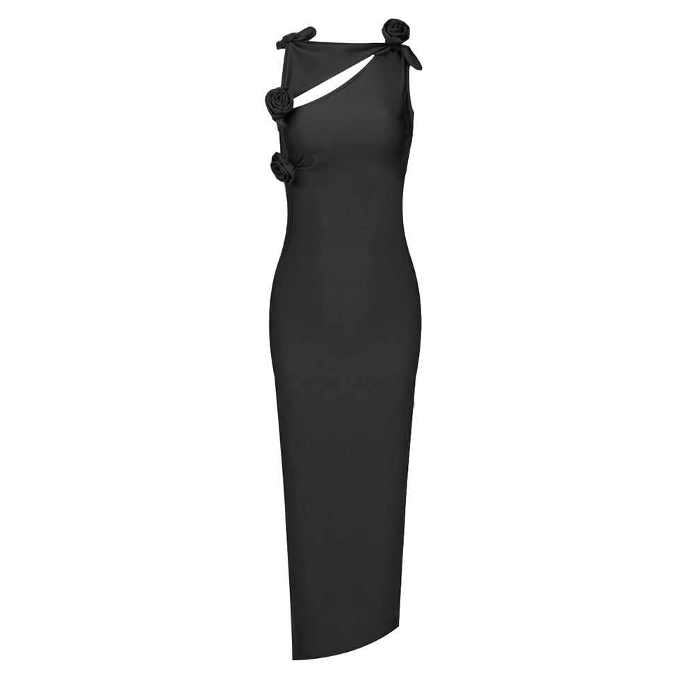 LOVECCR New black flower irregular long inner slim sleeveless dress Popularan station high-end Popular trade women's clothing