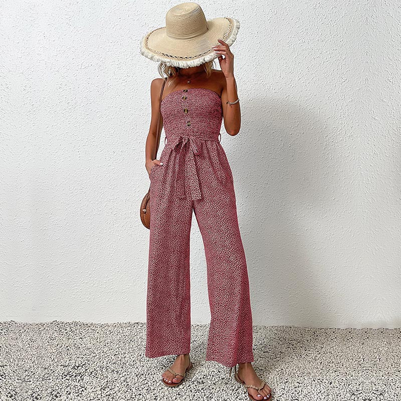 LOVECCR New  New Summer New Fashion 2025 Women's Clothing Chest Wrapped Lace Wide Leg Jumpsuit Women