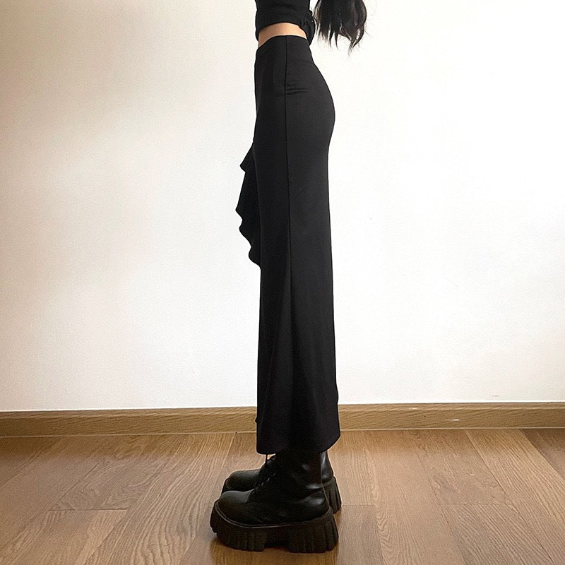 LOVECCR 2025 style sexy babes wear irregular fungus edge side split black sweet cool medium and long skirt in summer