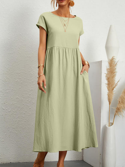 ebay European and American Solid Color Sleeveless Loose Cotton Linen Pocket Dress in Stock