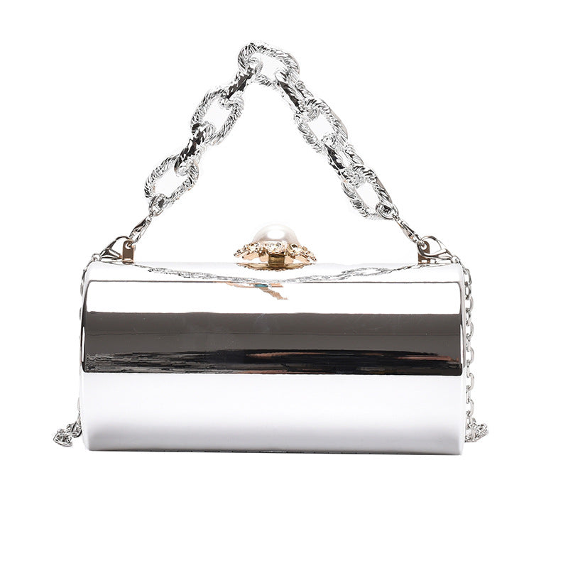 LOVECCR 2025  fashion pearl lock acrylic cylinder bag candy color temperament dinner handbag chain messenger bag