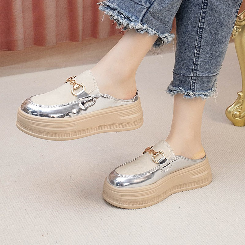 Summer Height Increasing Half Slippers Women's Toe Cap Outdoor Wear  New All-Matching Comfortable Slip-on Thick Bottom Sandals Batch