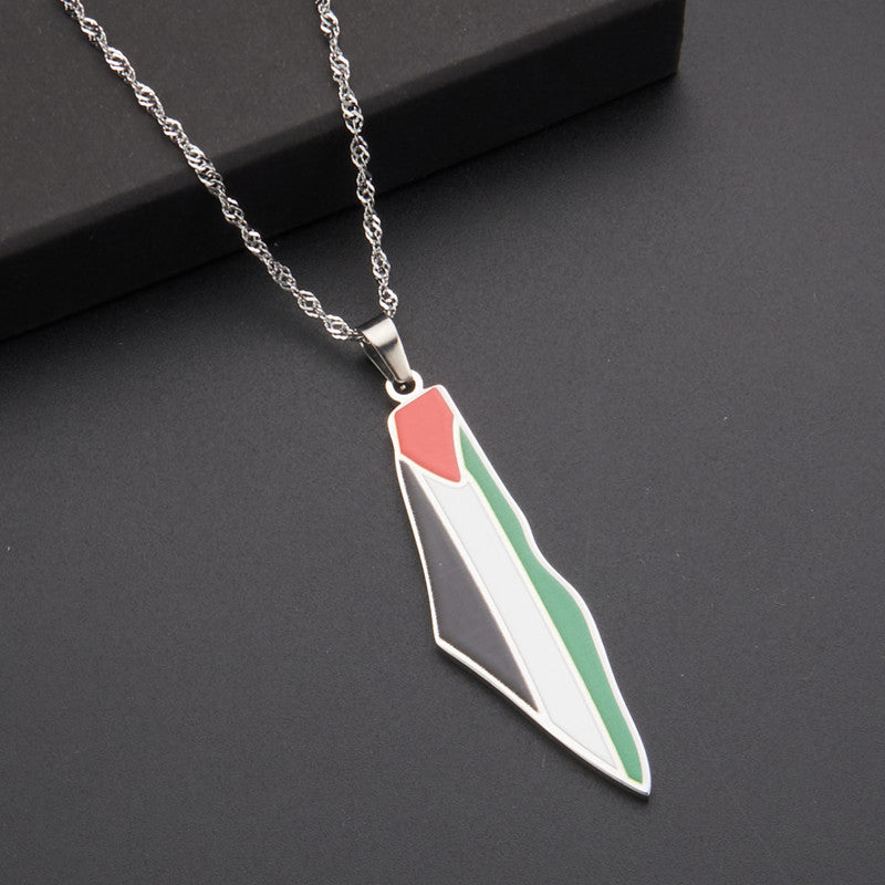 LOVECCR Hot Sale Cross-Border Dripping Oil Vintage Palestine Map Pendant Necklace Stainless Steel Fashion Personalized Pendant