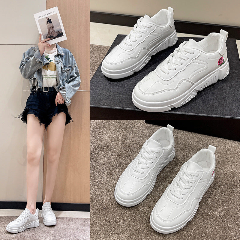 loveccr Plus Size Foreign Trade Sneakers Women's  Summer New Roman Style Thick Bottom Casual Lace up White Shoes Sports Running Shoes