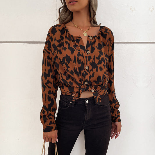 LOVECCR Cross-border  popular Spring and Autumn New Hot Trade 2025 Commuter Top Long Sleeve Leopard Print Design Shirt Women