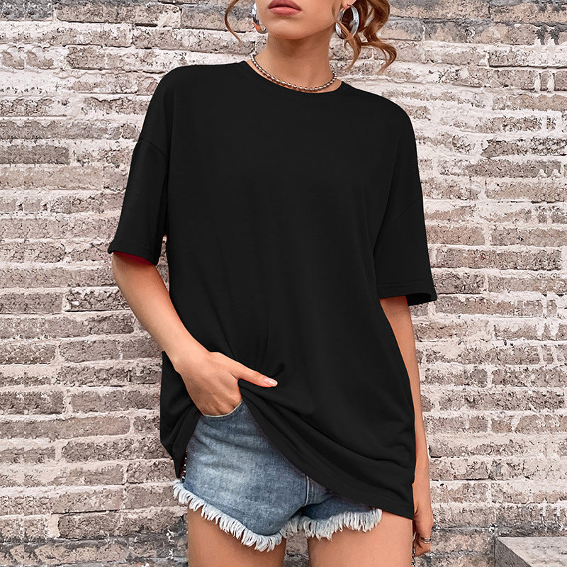 LOVECCR New new popular summer women's letter-printed top round neck medium and long Popular trade short-sleeved t-shirt