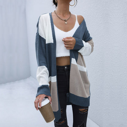 LOVECCR New  Hot Early Autumn New Long Contrasting Sweater Casual Japanese Cardigan Jacket Women