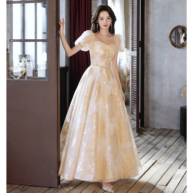 LOVECCR Evening Dress for Women  New Celebrity Princess Style Super Fairy Champagne Gauze Dress Vocal Music Art Test Dress