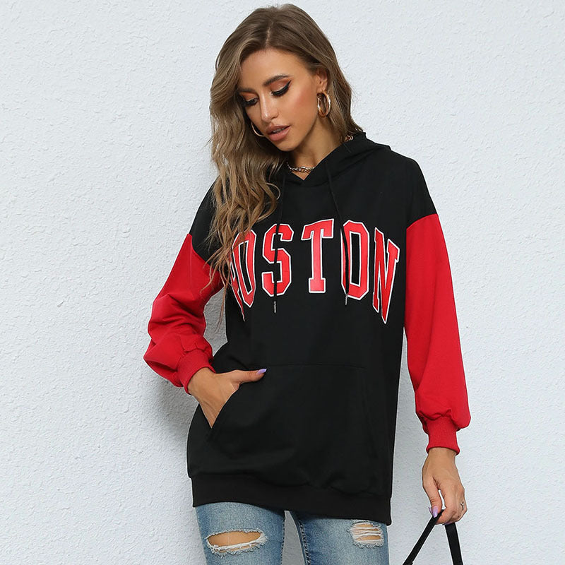 LOVECCR New popular autumn contrasting color hoodie 2025 letter printing casual sports hooded sweater women