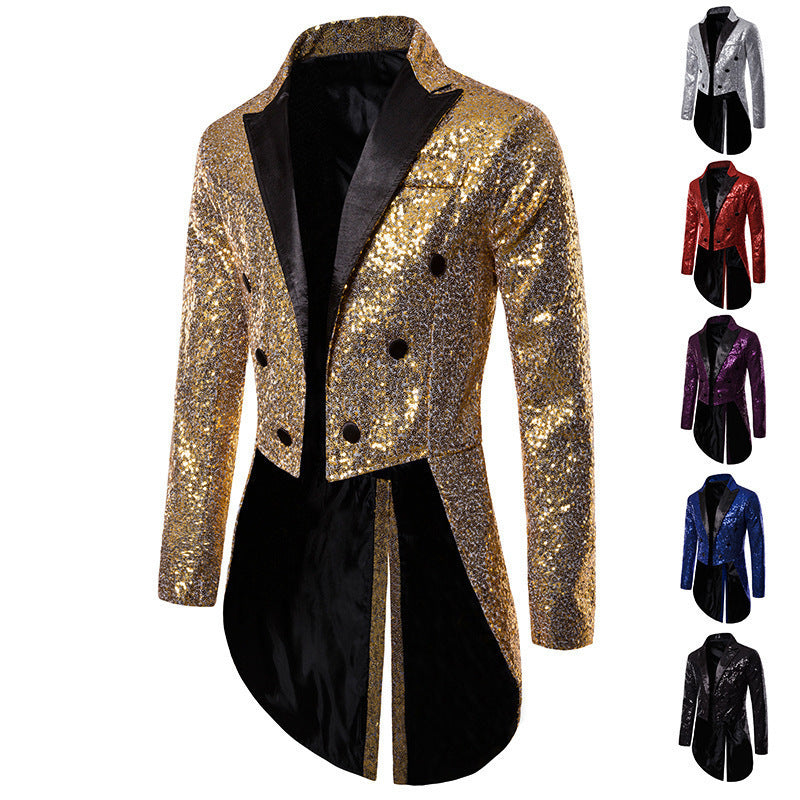 LOVECCR   Cross-Border Foreign Trade Men's Suit Swallowtail Banquet Nightclub Performance Sequin Fashion Design Men's Jacket