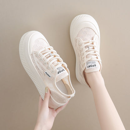 loveccr Breathable White Shoes Women's Shoes  New Summer Mesh Shoes Super Hot All-Match Platform Lace Thin Casual Sneakers