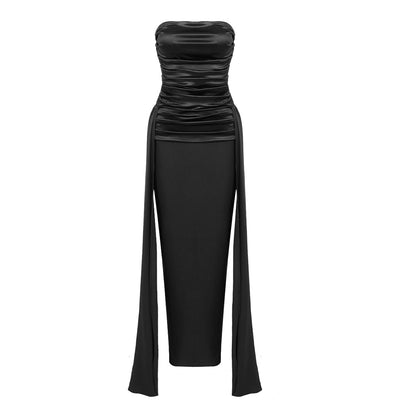 LOVECCR 2023 2025 women's clothing new black tube top pleated streamer dress dress dress summer socialite high-end long dress